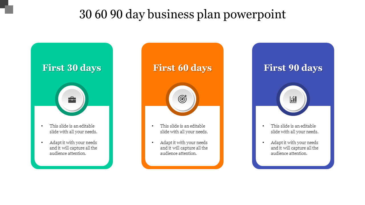 Incredible 30 60 90 Day Business Plan PowerPoint Templates